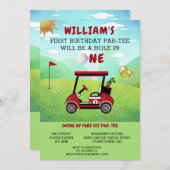 Leuke Golf Rode Kar Jongen 1e Verjaardag Par-Tee Kaart (Voorkant / Achterkant)