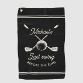 Leuke golf vrijgezellenfeest laatste swing voor de golfhanddoek (Voorkant)