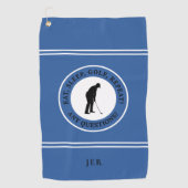 Leuke Golfer Moderne Monogram Voor Hem Blauw Grapp Golfhanddoek (Voorkant)