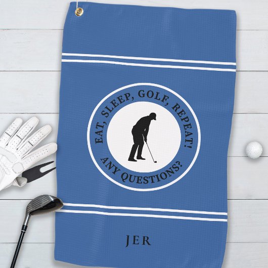 Leuke Golfer Moderne Monogram Voor Hem Blauw Grapp Golfhanddoek