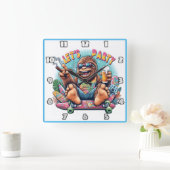 Leuke gorilla viert feest op een skateboard vierkante klok (Huis)