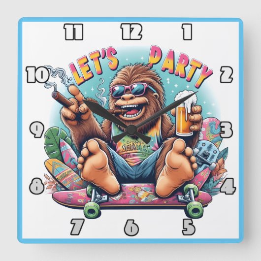 Leuke gorilla viert feest op een skateboard vierkante klok (Voorkant)