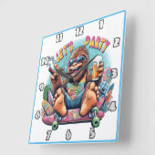 Leuke gorilla viert feest op een skateboard vierkante klok (Hoek)