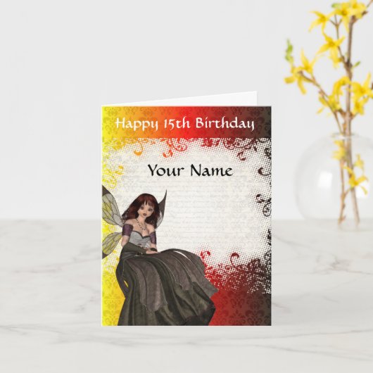 Leuke Gotische fee vijftiende verjaardag Kaart (Gele Bloem)