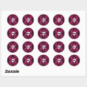 Leuke gotische schedel op fuschia en zwart ronde sticker (Vel)