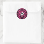 Leuke gotische schedel op fuschia en zwart ronde sticker (Tas)