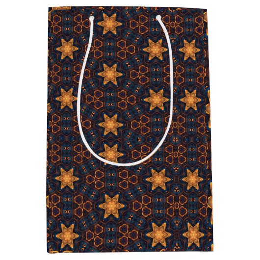 Leuke Gouden Bloem Sterren Blauw Zwart Medium Cadeauzakje (Voorkant)