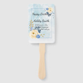 Leuke  gouden bloemenblauwe waterverf handwaaier (Voorkant)