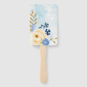Leuke  gouden bloemenblauwe waterverf handwaaier (Achterkant)