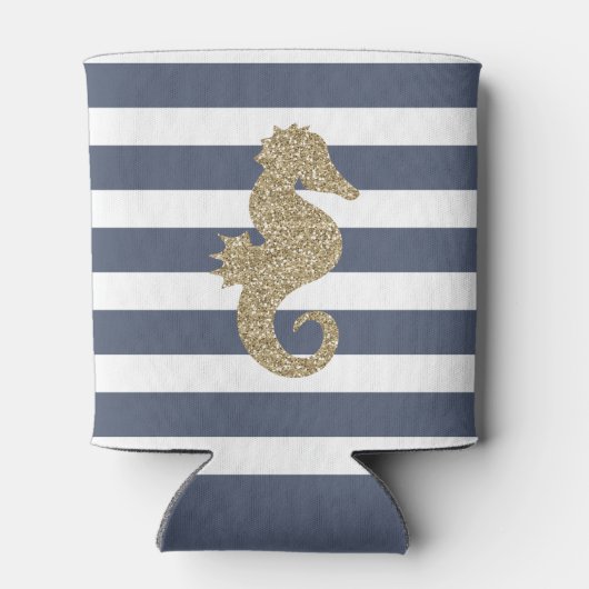 Leuke gouden glitter zeepaardje gestreepte Koelbox Blikjeskoeler (Achterkant)