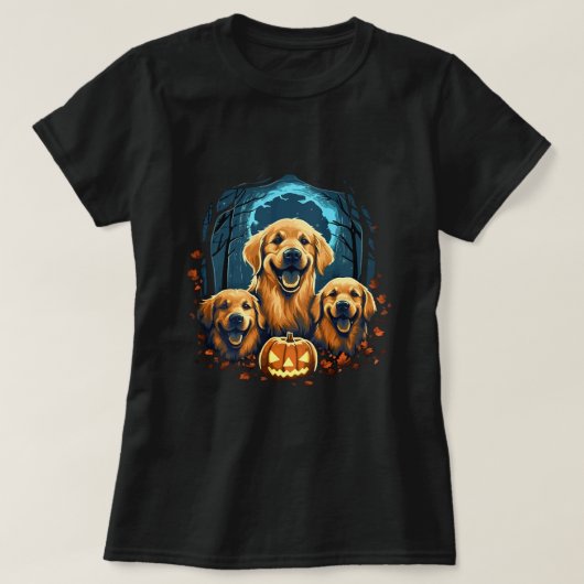 Leuke Gouden Retriever Hond Grappige Pompoen Hallo T-shirt (Design voorkant)