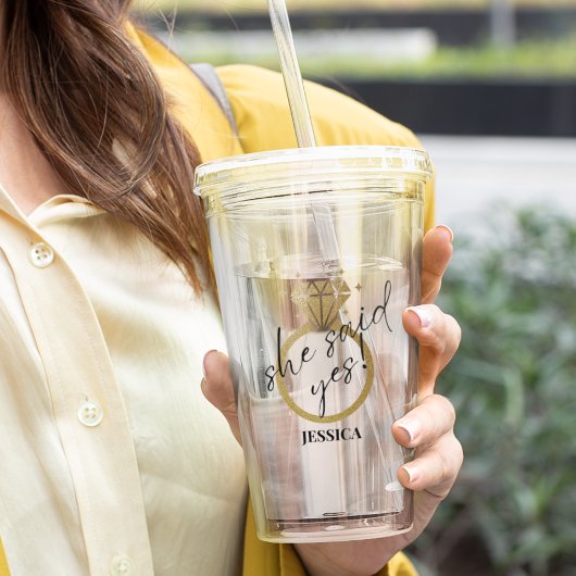 Leuke gouden ring zei ze ja Verloving minimalist Acryl Drinkbeker