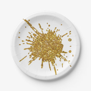 Leuke gouden sparkle glitter graffiti verf drup papieren bordje