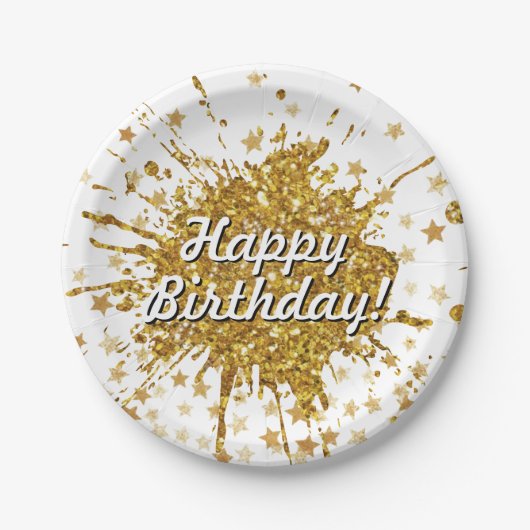 Leuke gouden sprankeling glitter graffiti verf dru papieren bordje (Voorkant)