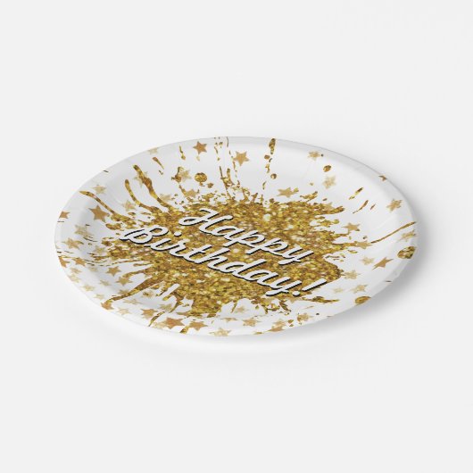 Leuke gouden sprankeling glitter graffiti verf dru papieren bordje (Gekanteld)