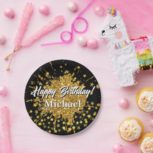 Leuke gouden sprankeling glitter graffiti verf dru papieren bordje (Feest)