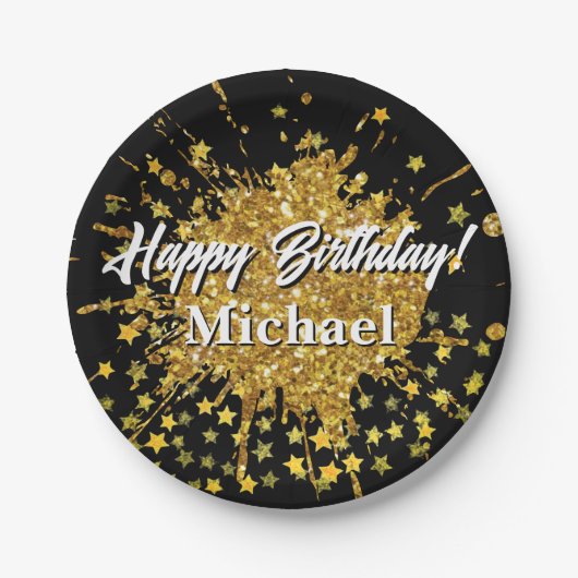 Leuke gouden sprankeling glitter graffiti verf dru papieren bordje (Voorkant)