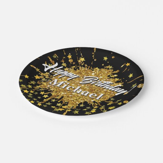 Leuke gouden sprankeling glitter graffiti verf dru papieren bordje (Gekanteld)