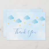 Leuke gouden sterren blauw wolken script dank u bedankkaart (Voorkant / Achterkant)