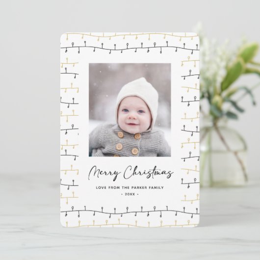 Leuke Gouden Zwarte Kerstversiering Eenvoudig Wit Feestdagenkaart (Staand voorkant)