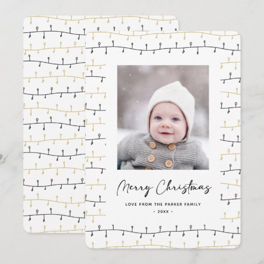 Leuke Gouden Zwarte Kerstversiering Eenvoudig Wit Feestdagenkaart (Voorkant / Achterkant)