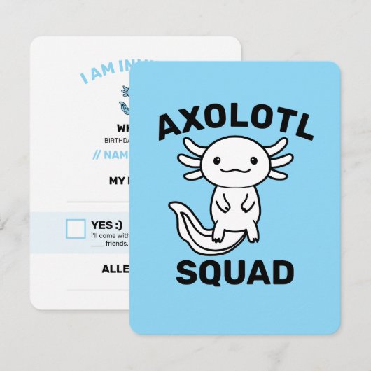 Leuke grappige Axolotl Squad aangepaste bewerkbare RSVP Kaartje (Voorkant / Achterkant)