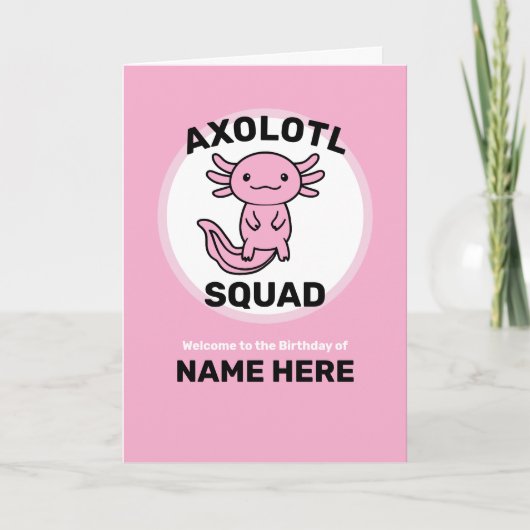 Leuke grappige Axolotl Squad aanpasbare roze Kaart (Voorkant)