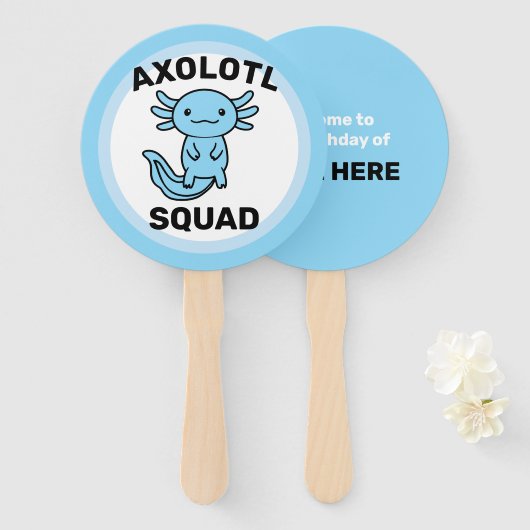 Leuke grappige Axolotl Squad Feestje bewerkbare bl Handwaaier (Voorkant en achterkant)