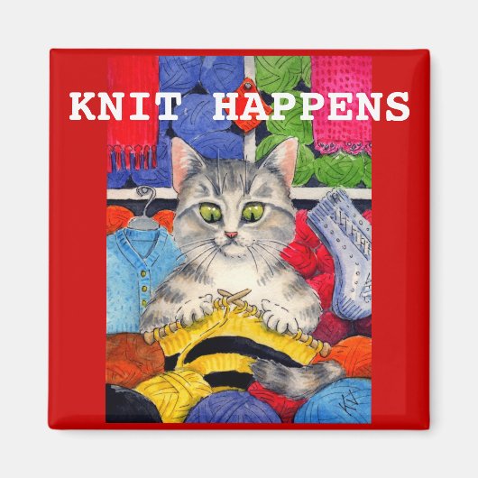 Leuke grappige breien kitten magneet (Voorkant)