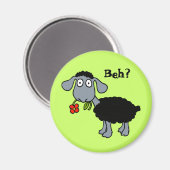 Leuke Grappige Cartoon Zwart Schaap met Bloem Magneet (Voorkant / Achterkant)