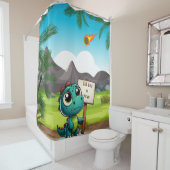 Leuke, grappige dinosaurus douchegordijn (In situ)