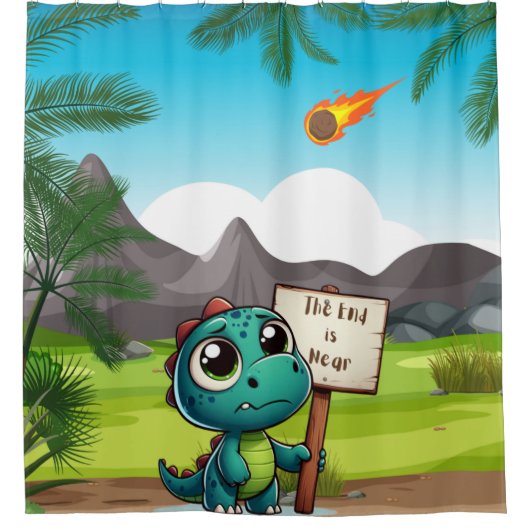 Leuke, grappige dinosaurus douchegordijn (Voorkant)