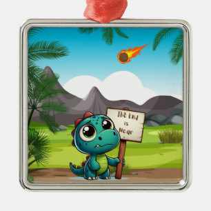 Leuke, grappige dinosaurus metalen ornament