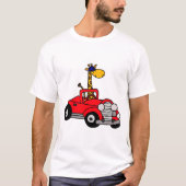 Leuke grappige giraffe rijden rode cabriolet auto t-shirt (Voorkant)