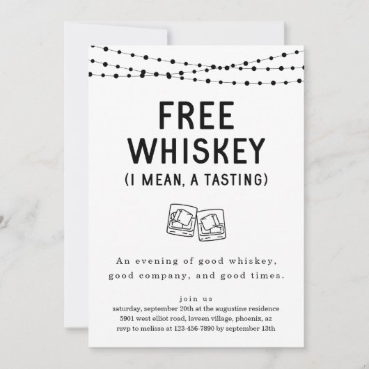 Leuke Grappige Gratis Whiskey Proeverij Party Uitn Kaart (Voorkant)