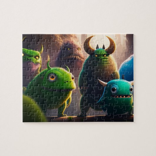 Leuke Grappige Groene 3D Monsters Legpuzzel (Horizontaal)