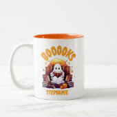 Leuke Grappige Halloween Ghost lezen Boeken Custom Tweekleurige Koffiemok (Links)