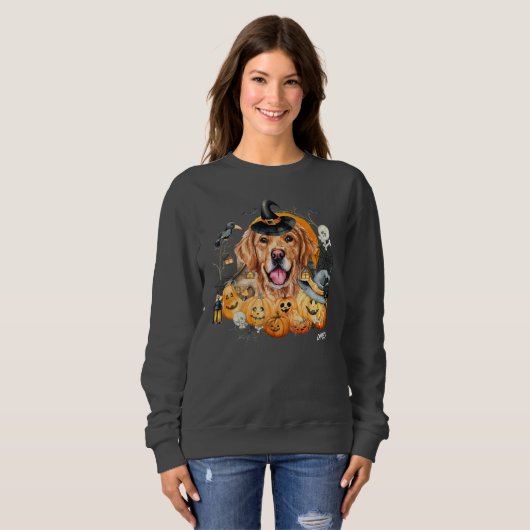 Leuke Grappige Hond Custom Golden Retriever Hallow Trui (Voorkant volledig)