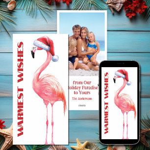 Leuke Grappige Kerstman Flamingo Strand Kerst Foto Feestdagenkaart