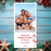 Leuke Grappige Kerstman Flamingo Strand Kerst Foto Feestdagenkaart