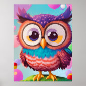 Leuke Grappige Kleurrijke Comic Uil AI Kunst Poster (Voorkant)