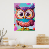 Leuke Grappige Kleurrijke Comic Uil AI Kunst Poster (Keuken)