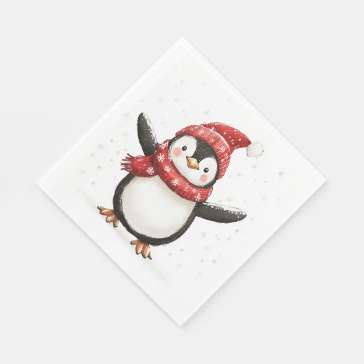 Leuke grappige pinguïn in sjaal en pet voor de win servet (Hoek)