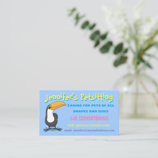 Leuke grappige Toucan vogel huisdier zitservice Visitekaartje (Staand voorkant)