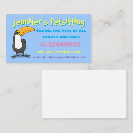 Leuke grappige Toucan vogel huisdier zitservice Visitekaartje (Voorkant / Achterkant)