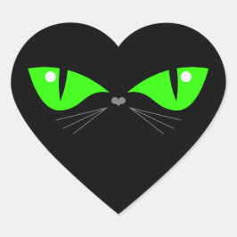 Leuke Grappige Zwarte Kat Gezicht Groene Ogen Whis Hart Sticker