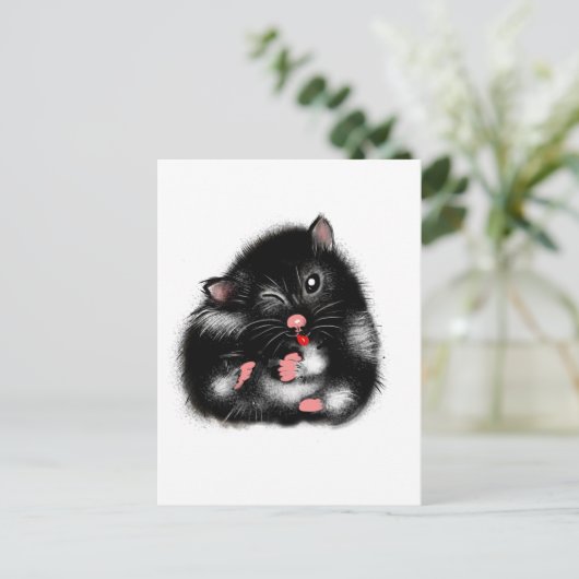 Leuke grappige zwarte witte Syrische hamster cadea Briefkaart (Staand voorkant)