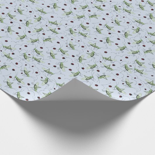 Leuke Grasshopper Bug Bonanza Groen Rood Pastel Bl Cadeaupapier (Hoek)