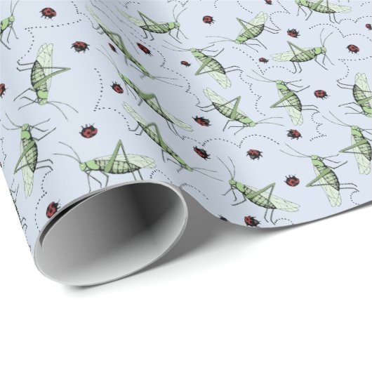 Leuke Grasshopper Bug Bonanza Groen Rood Pastel Bl Cadeaupapier (Rol Hoek)
