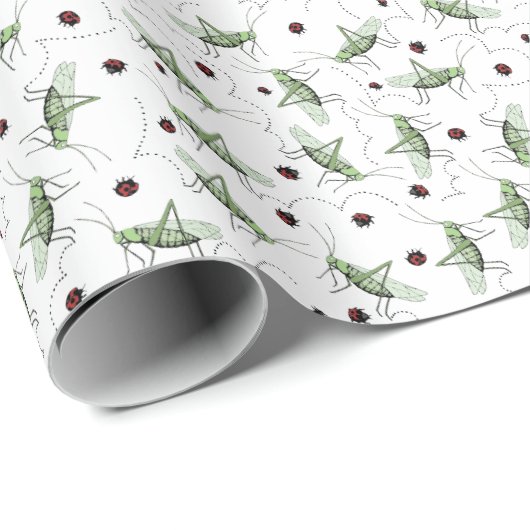 Leuke Grasshopper Bug Bonanza Schattige Groen & Ro Cadeaupapier (Rol Hoek)
